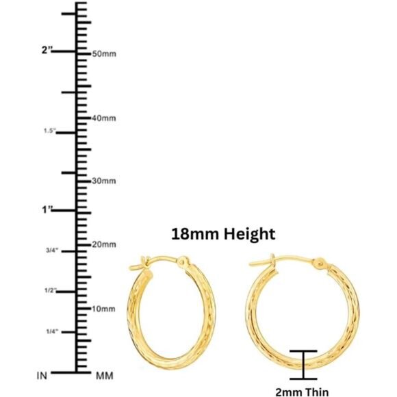 14k Yellow Gold Hand Engraved Full Diamond-cut Round Hoop Earrings - Picture 13 of 14